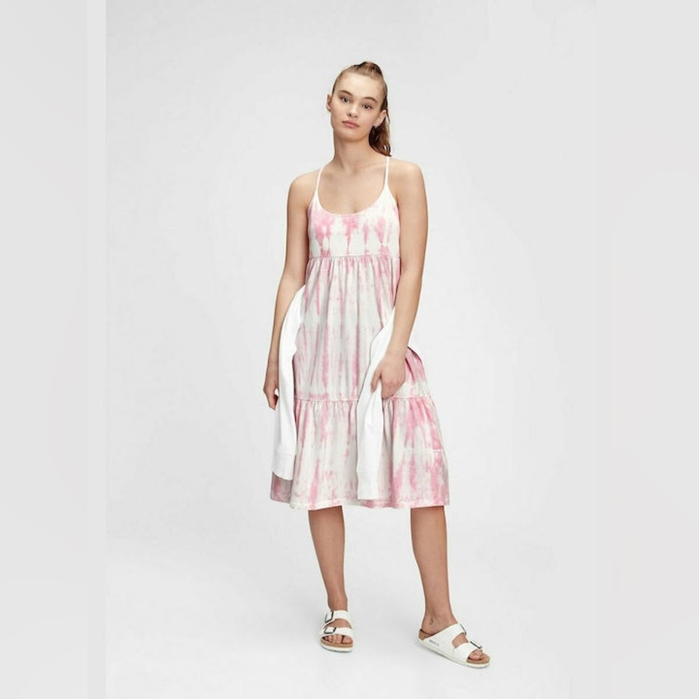 Gap Pink Tie Dye Racerback Tiered Midi Dress